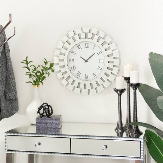 Silver MDF Glam Wall Clock, 24" x 2" x 24"